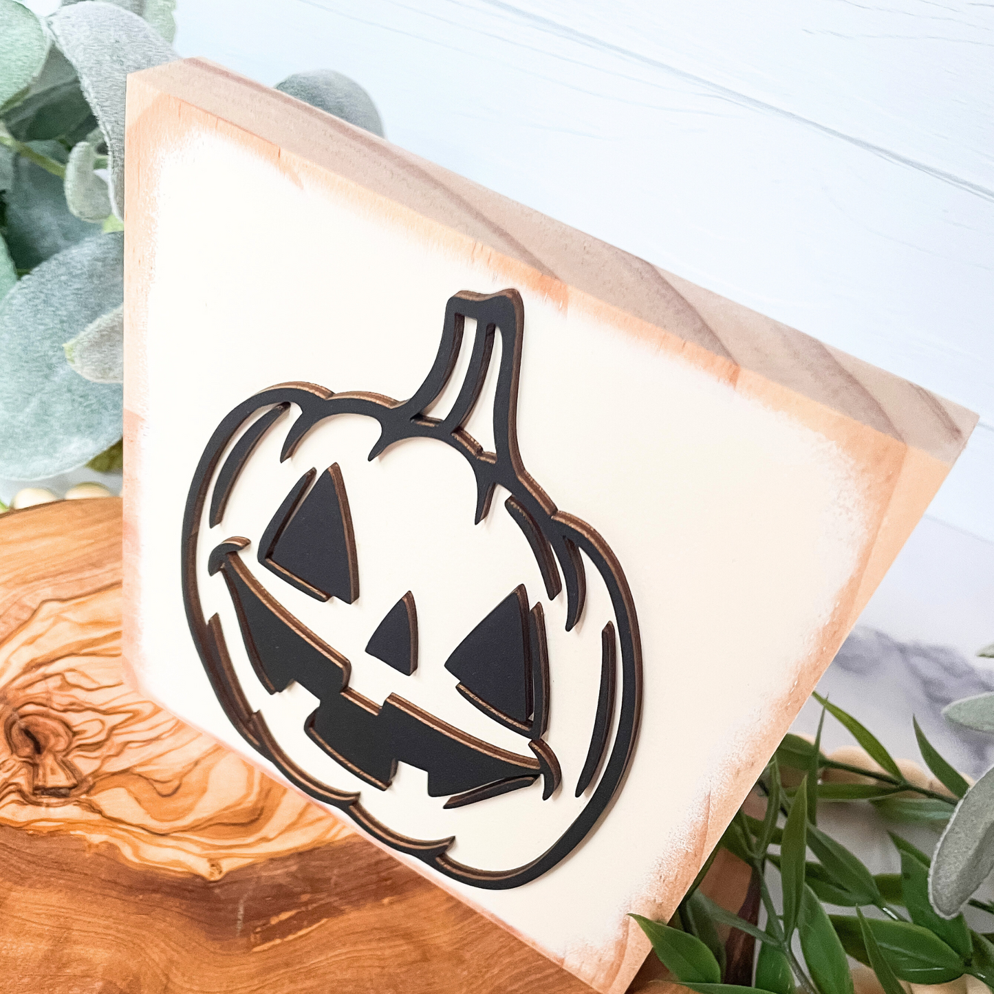 Modern Farmhouse Halloween Jack O Lantern | Wood Sign