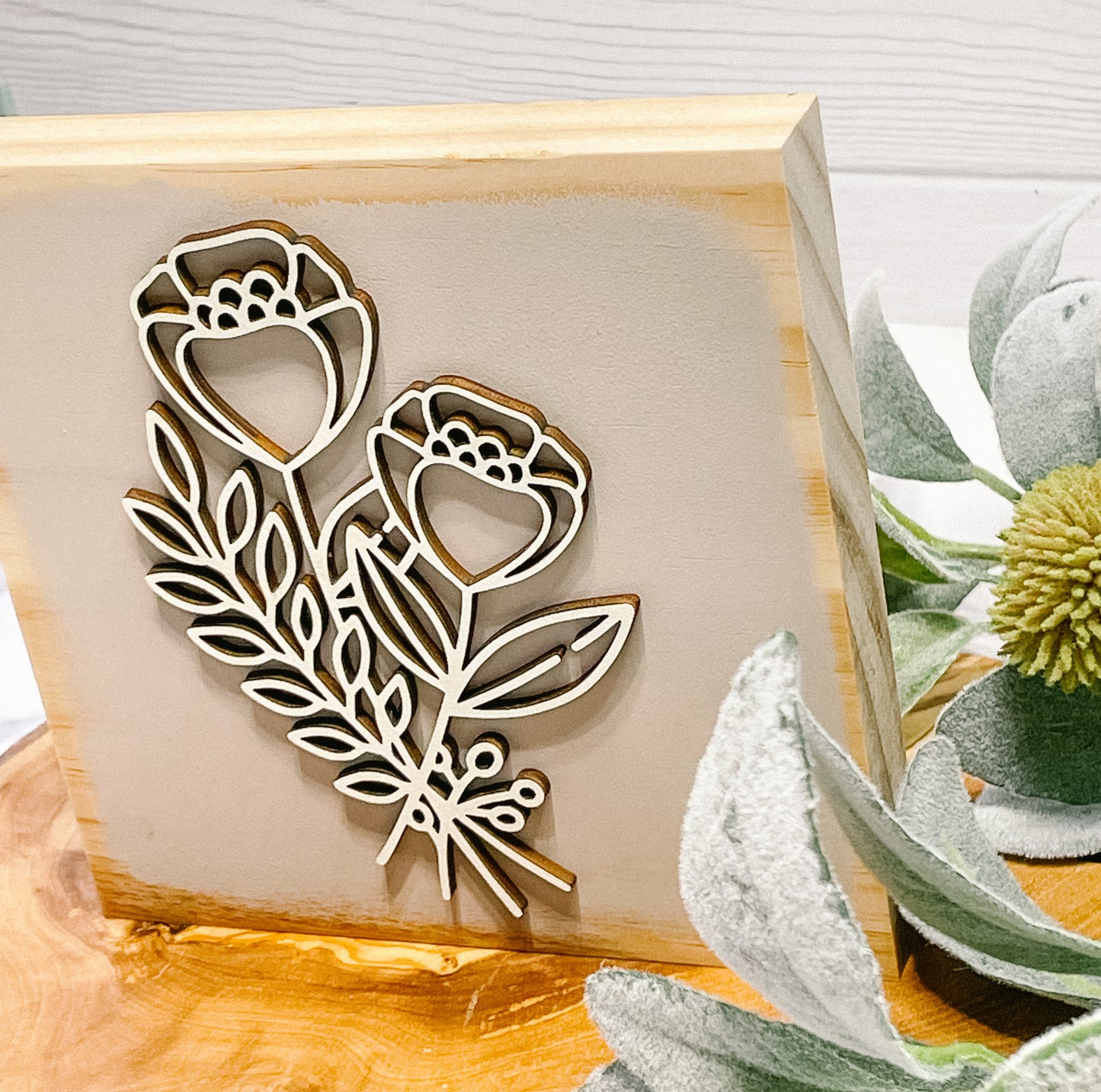 Modern Farmhouse Sandstone Floral| Wood Sign