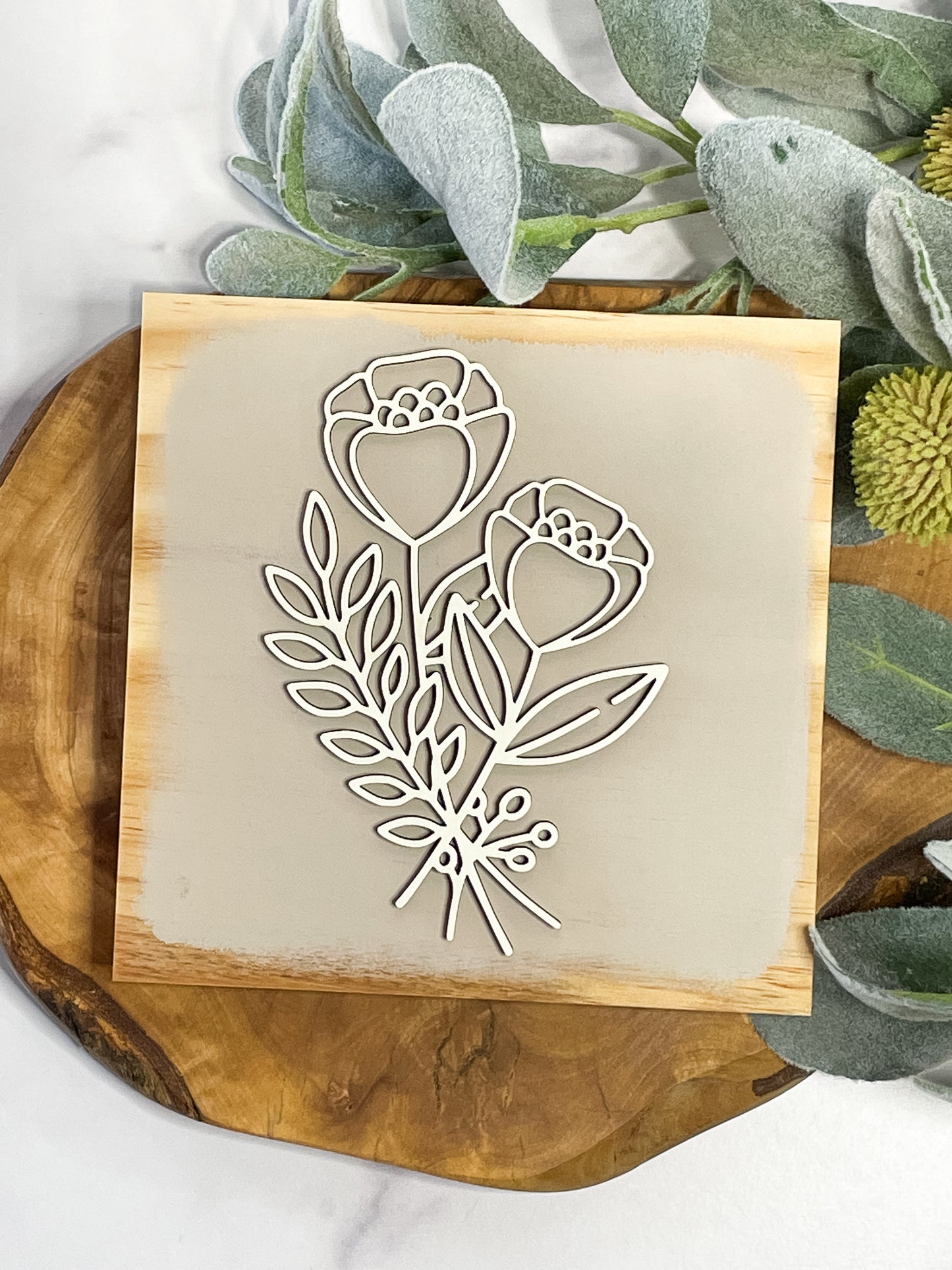 Modern Farmhouse Sandstone Floral| Wood Sign