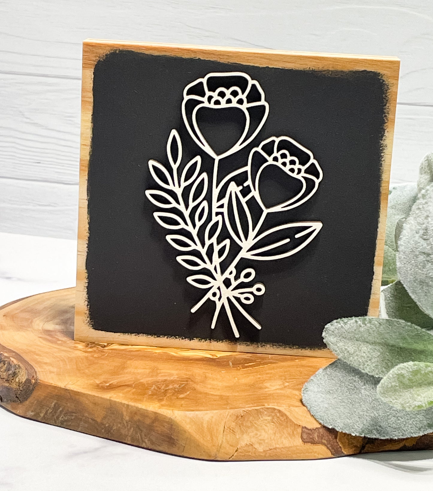 Modern Farmhouse Black Floral| Wood Sign