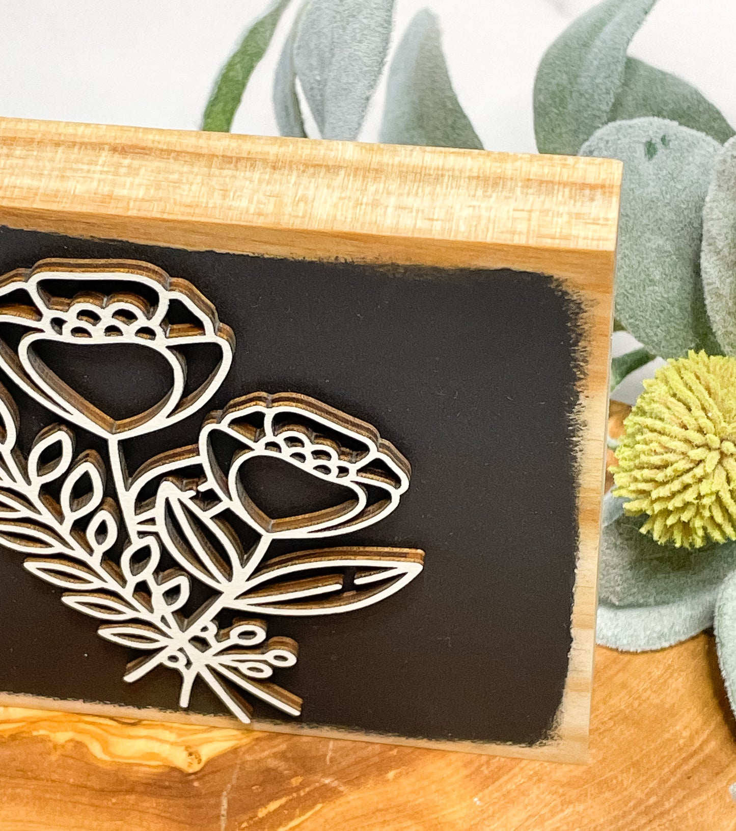 Modern Farmhouse Black Floral| Wood Sign