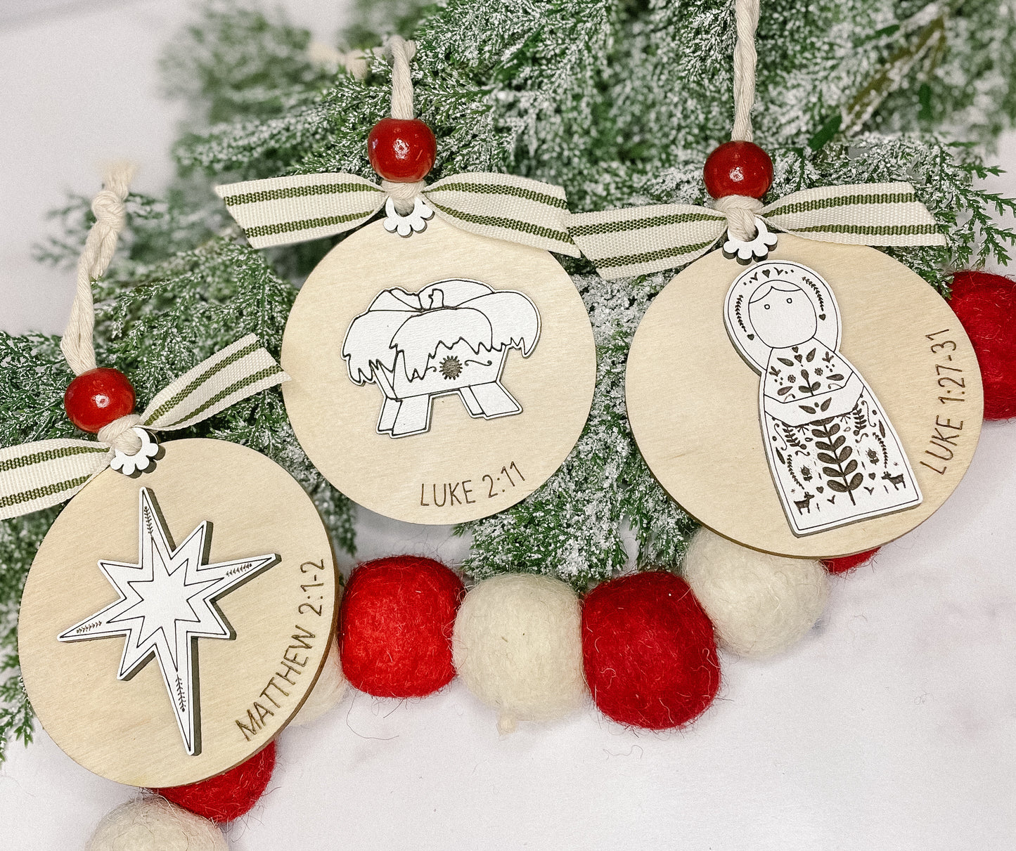 Modern Farmhouse Style Nativity Ornament Set | 12 Days of Christmas Countdown Set