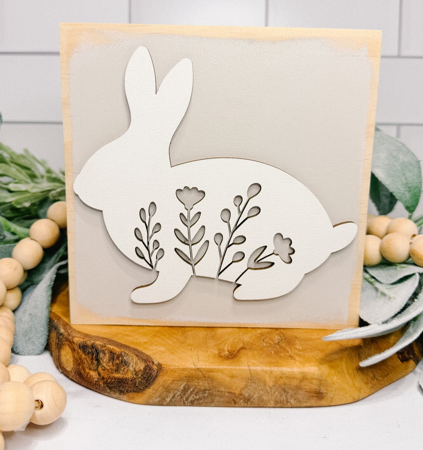 Floral Rabbit | Wood Sign