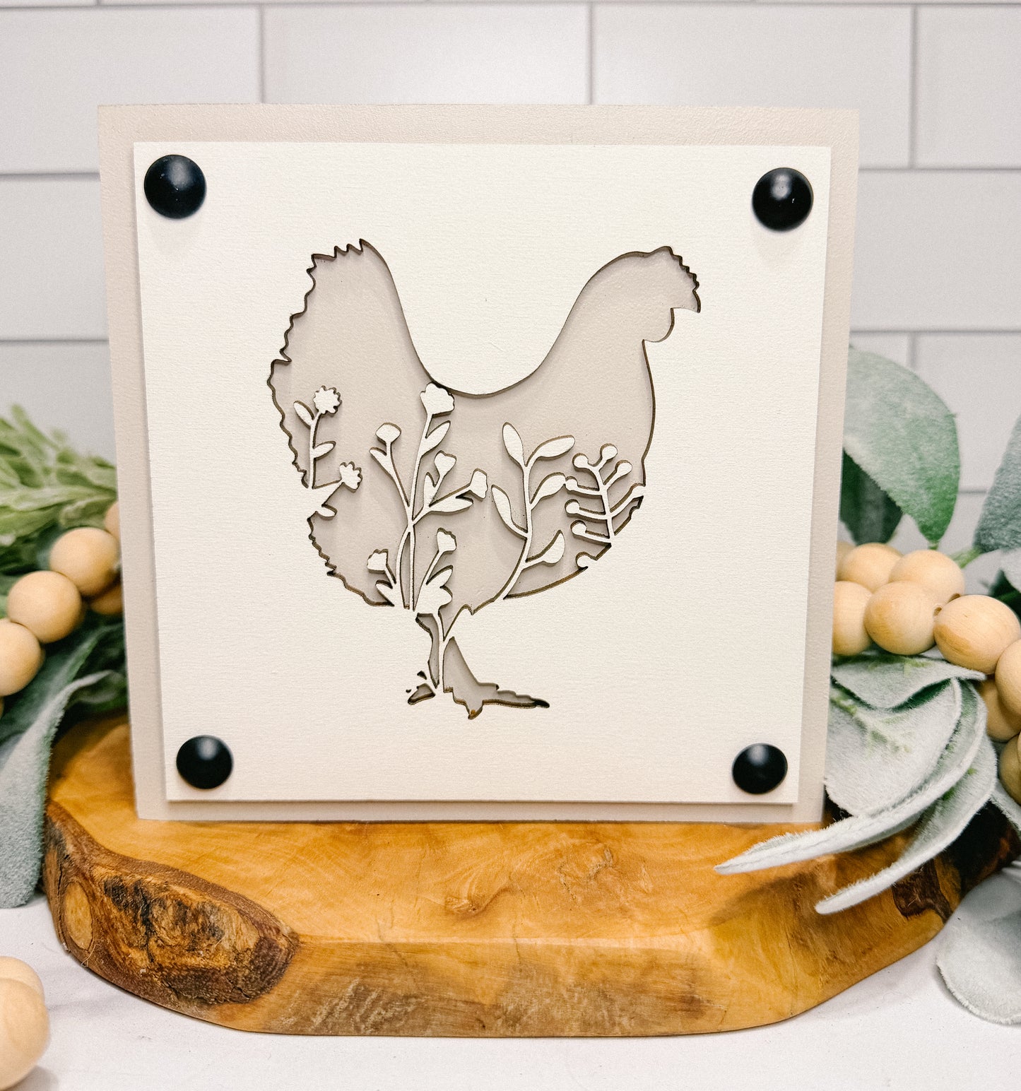 Floral Chicken | Wood Sign